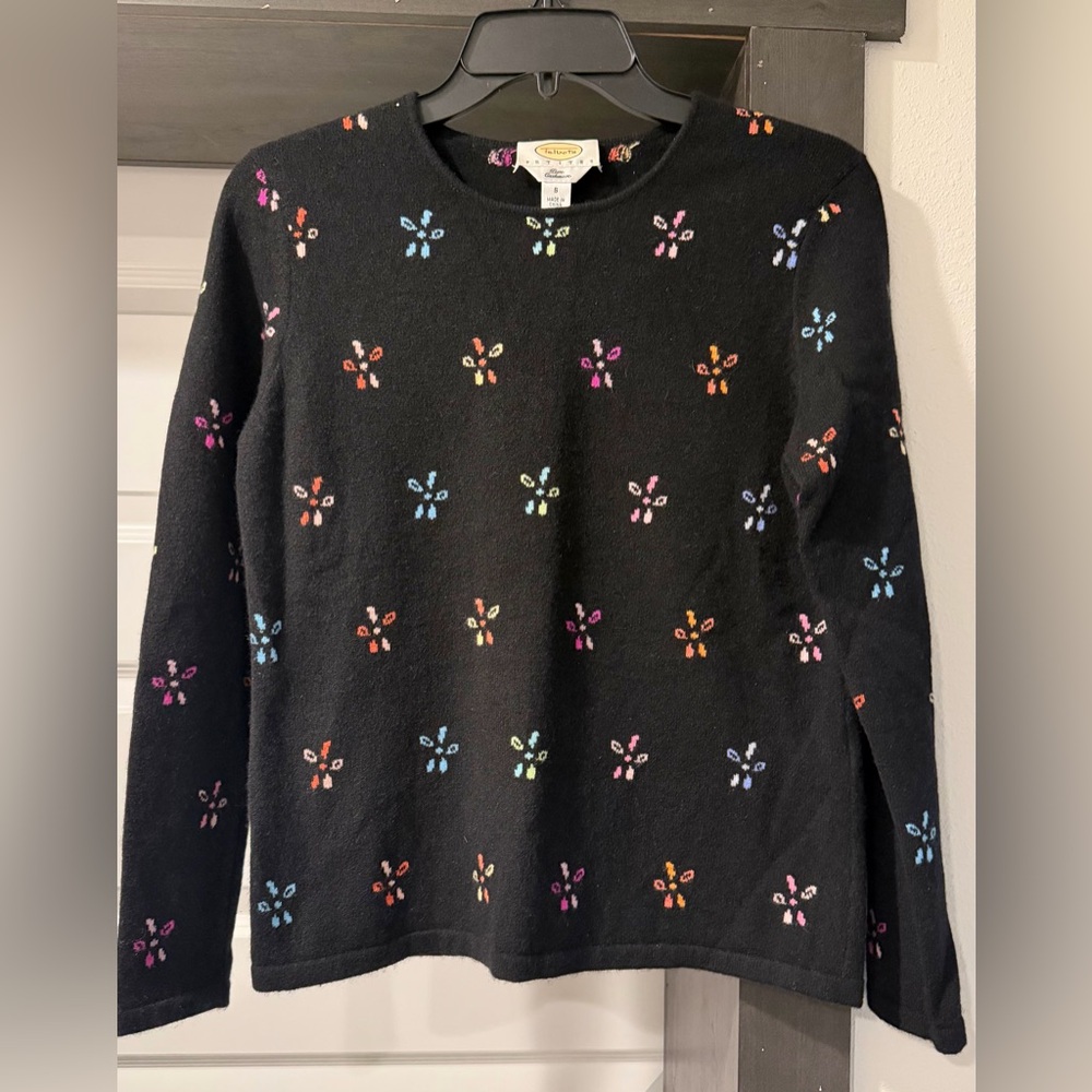 Talbots Black Cashmere Sweater with Colorful Accents women’s size S